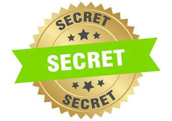 secret. secret round green and gold label isolated on transparent background