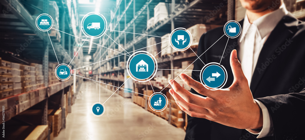 Poster smart warehouse management system with innovative internet of things technology to identify package 
