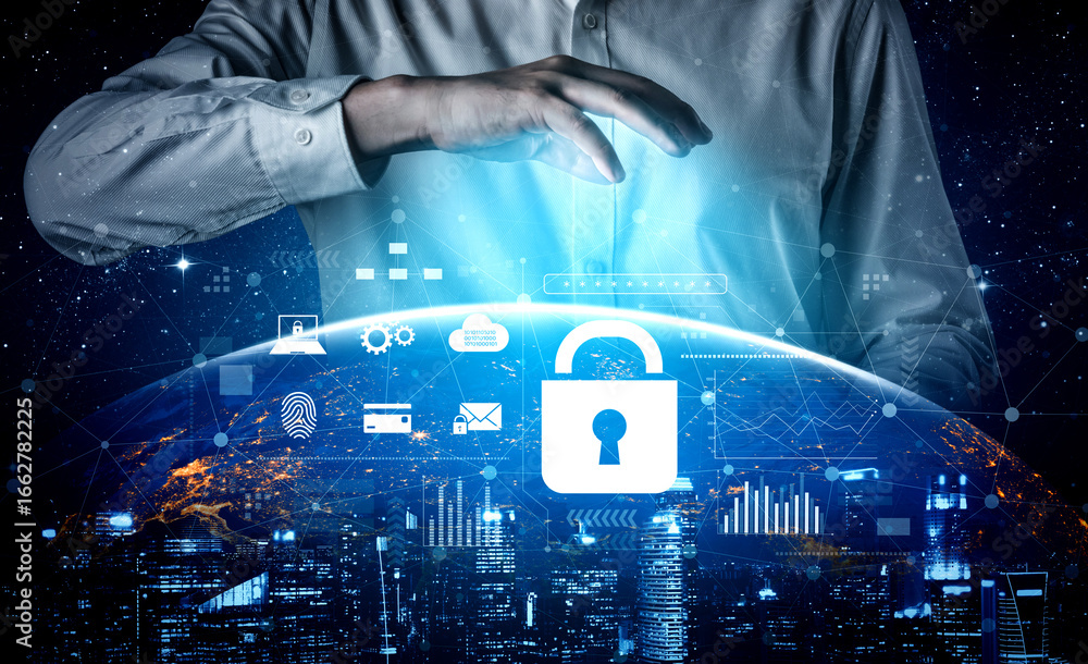 Aufkleber digital cyber security lock system highlighting data security encryption, cyber password protection,