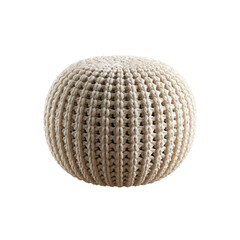 Cream Knitted Round Pouf Ottoman Footstool