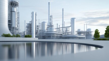 Obraz premium Modern Industrial Complex with Reflection in Still Water Landscape