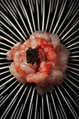 Red Raw shrimps prawns  from Mazara on a gourmet plate