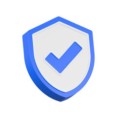 Glossy blue check mark icon for business agreement, success, and confirmation 3d rendering
