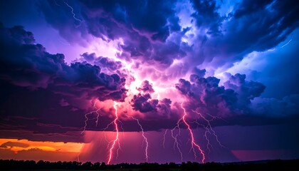 Dramatic thunderstorm with vibrant lightning strikes