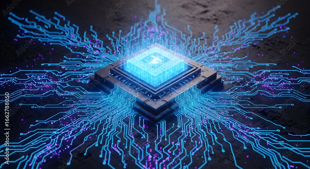 Fototapete futuristic depiction of a central processing unit showcasing advanced nanotechnology and interconnec
