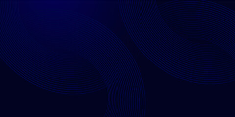Abstract blue glowing geometric lines on dark blue background. Modern shiny blue circle lines pattern. Futuristic technology concept. Suit for cover, poster, banner, brochure, header, website