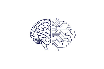 ai brain icon showing half human brain and half digital brain outline