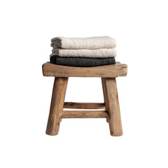 Stacked Towels on Rustic Wooden Stool - Spa, Bathroom, and Home Decor