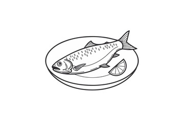 Fish dish icon minimal fish outline on plate restaurant food