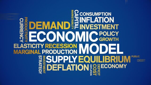 Economic Model animated word cloud-text design animation tag kinetic typography seamless loop.