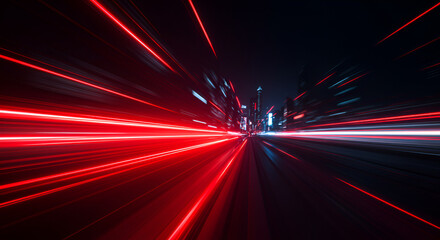 Abstract city nightscape with vibrant streaks of light indicating movement