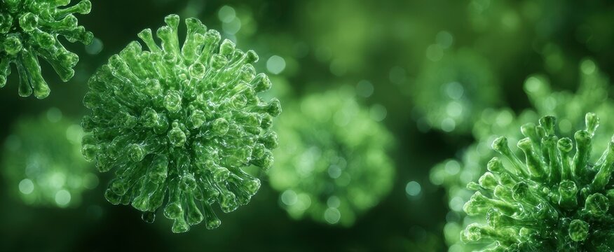 The vibrant green virus cells illustrating biological complexity and health challenges.