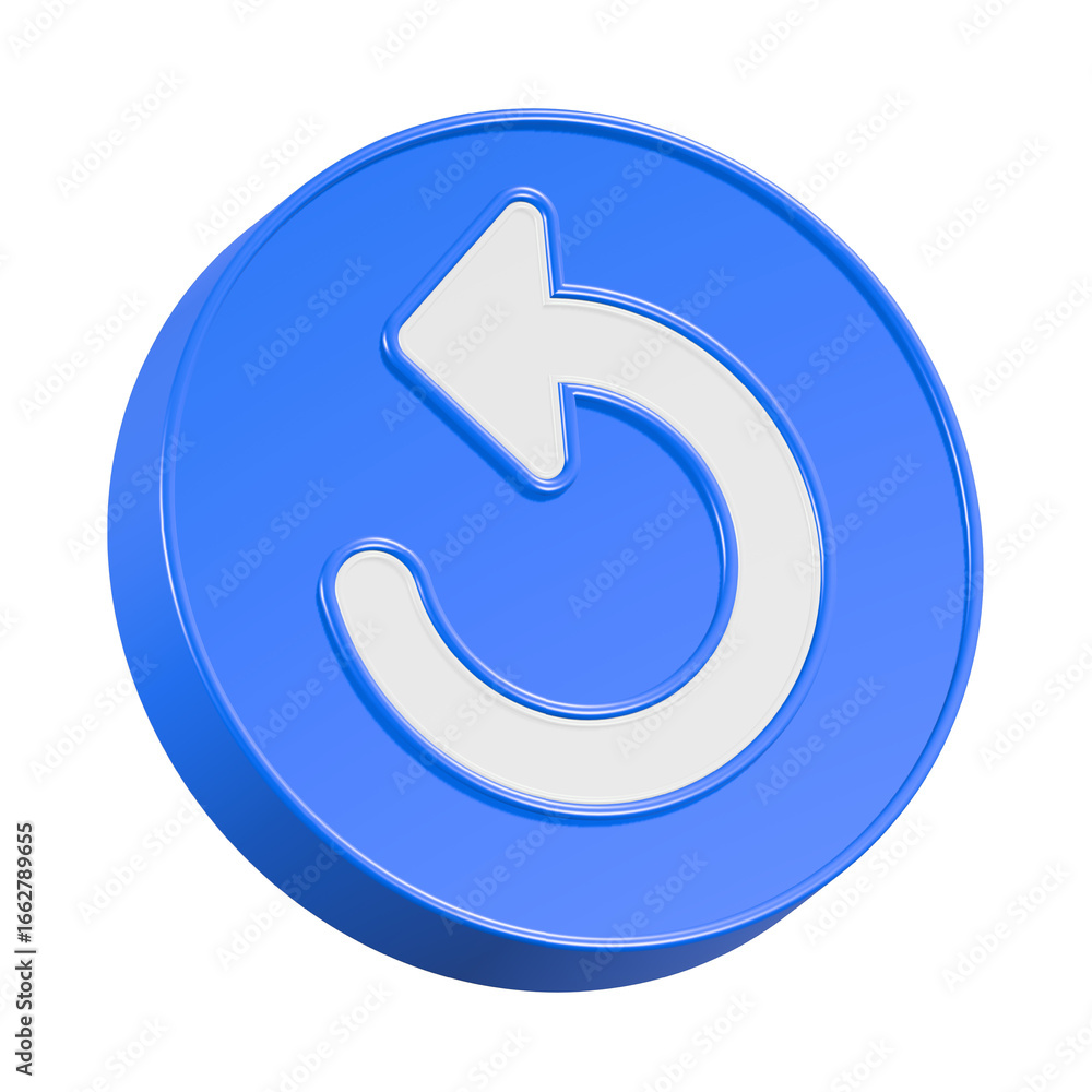 Poster a glossy, round blue refresh button with a white arrow symbol for web and internet design 3d renderi