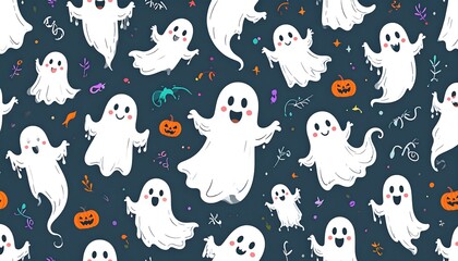 Cute ghosts in a Halloween pattern