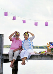 Summer Bliss: Elderly Couple's Lakeside Picnic
