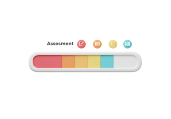 Progress bar indicator with colorful segments and icons isolated on transparent background