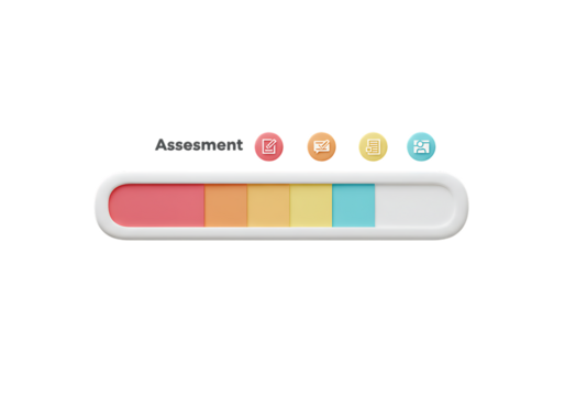 Progress bar indicator with colorful segments and icons isolated on transparent background
