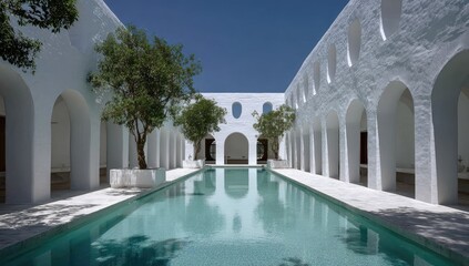 Whitewashed courtyard with a pool