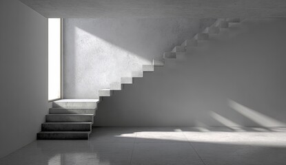 Fototapeta premium Empty room with concrete staircase and sunlight