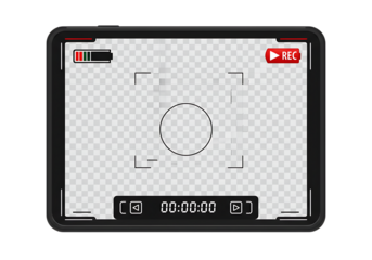 Camera recording screen interface with timer and battery isolated on transparent background