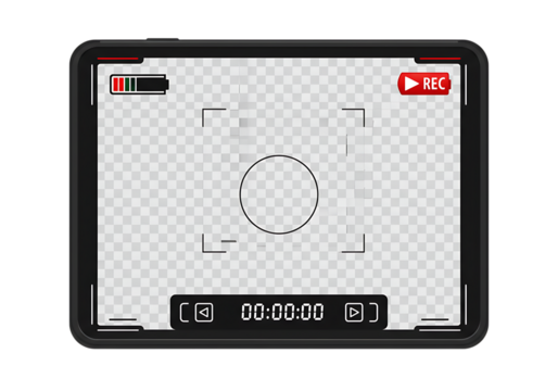Camera recording screen interface with timer and battery isolated on transparent background