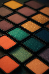 Fototapeta premium Colorful eyeshadow palette shimmer matte shades makeup beauty