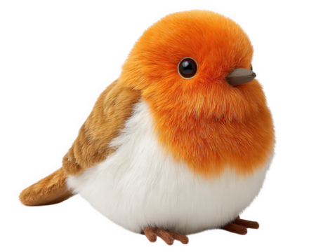 Plush toy bird robin orange white brown soft fluffy cute stuffed animal isolated realistic adorable cheerful children