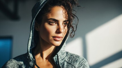 A woman's face emerges from shadow, illuminated by a beam of light. A conceptual representation of hope, self-discovery, and overcoming challenges.