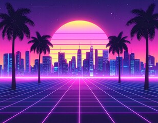 Naklejka premium Retro Synthwave City