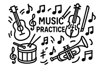 Musicians engaged in practice with various instruments creating harmony in a creative space