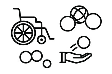 Disability support activities featuring a wheelchair, balls, and hand interaction encouraging engagement and inclusion