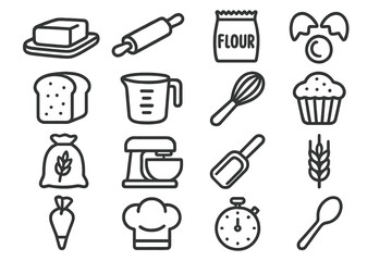 Baking preparation with various tools and ingredients displayed on a clean surface