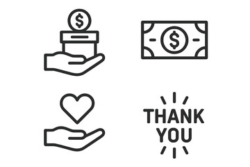 Symbolic representation of charity and gratitude with donation elements and thank you message