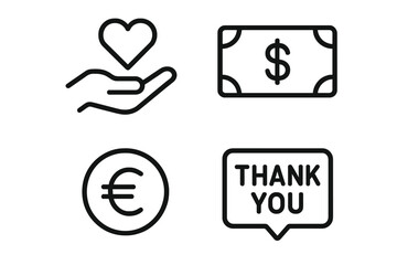 Symbols of gratitude and charity displayed through hand gestures, currency, and messages