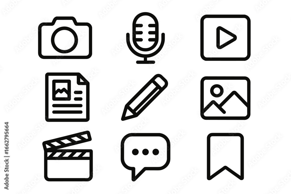Poster various symbols representing different media types in a simple design suitable for creative projects