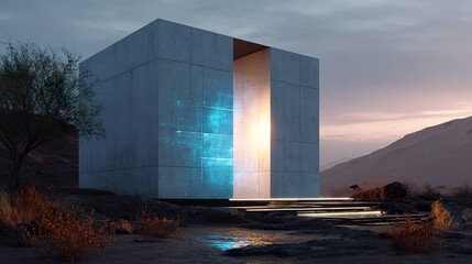 Fototapeta premium Futuristic structure in desert landscape