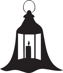 Silhouette of a Glowing Lantern with Candle. Vector icon