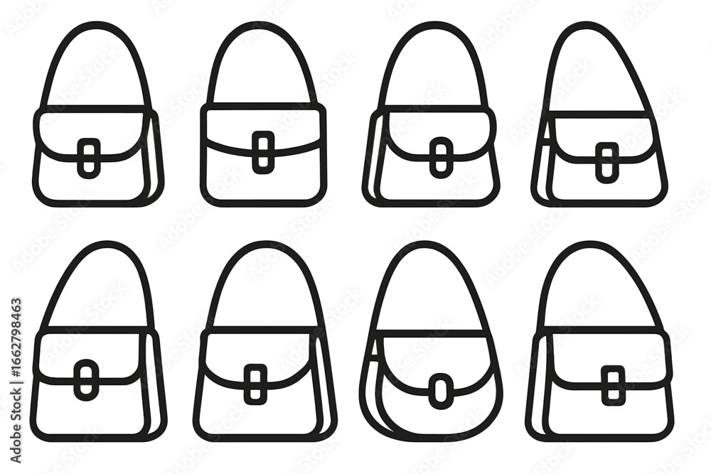 Poster various stylish handbag designs displayed in a minimalistic layout with different shapes and styles