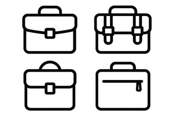 Various styles of briefcases in simple line art design showcasing professional accessories for business use