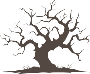 Creepy Cartoon Silhouette of a Crooked Dead Tree with Twisted Branches. Vector icon
