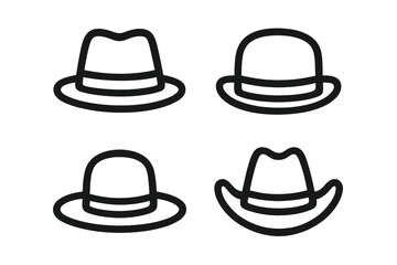 Variety of hats displayed in simple black line art design perfect for fashion and accessory illustrations