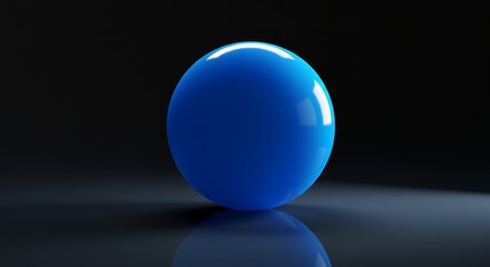 Glossy Blue Sphere on Reflective Surface in Dark Minimalist Setting