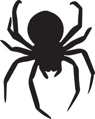 Cartoon Silhouette of a Creepy Spider Hanging from Web. Vector icon