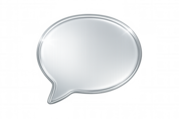 Glossy silver speech bubble hovering on a transparent background, symbolizing communication and messaging