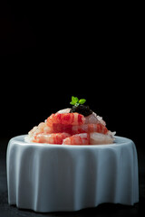 Red Raw shrimps prawns  from Mazara on a gourmet plate