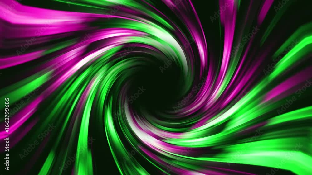 Aufkleber glowing swirling vortex of vibrant light trails in green and pink color on a dark background. concep