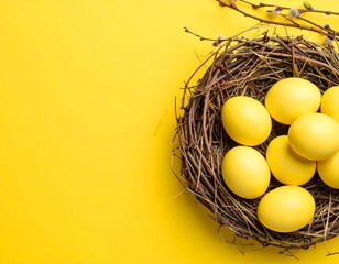 Easter nest of yellow eggs