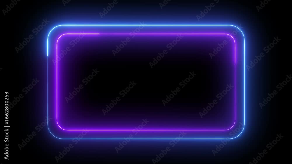 Poster glowing neon round rectangle frame with two tone neon color. motion graphics of rectangle frame icon