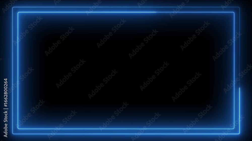 Poster glowing neon rectangle frame animation. glowing neon blue rectangle border frame animated on black b