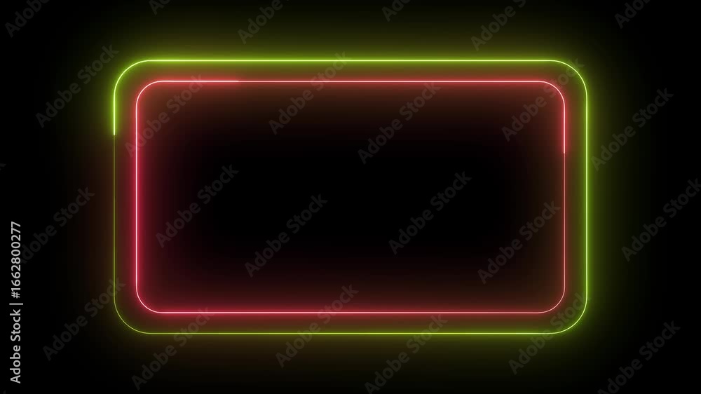 Poster glowing neon round rectangle frame with two tone neon color. motion graphics of rectangle frame icon